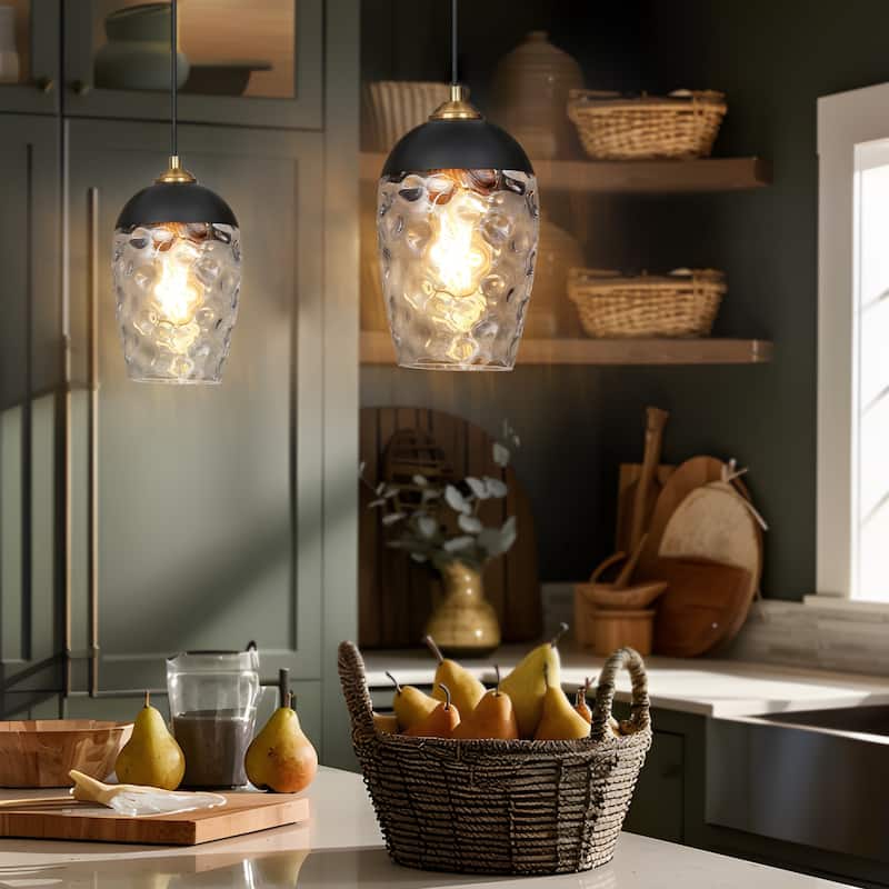 Modern Contemporary Black Gold Hammered Glass Kitchen Island Pendant Light for Dining Room