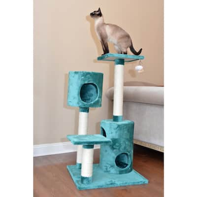 Real Wood Cat Tree Condo House With 2 Private Condos 43" Green