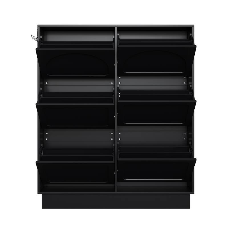 Tipping Bucket Shoe Cabinet w/ 6 Flip Drawers,Adjustable Shelf,Hooks