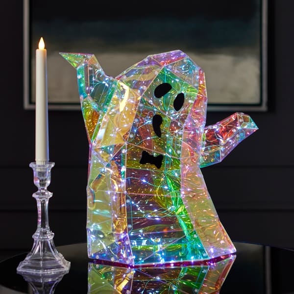 slide 2 of 5, Prismatic Iridescent Spooky Ghost II 16", LED lights - N/A