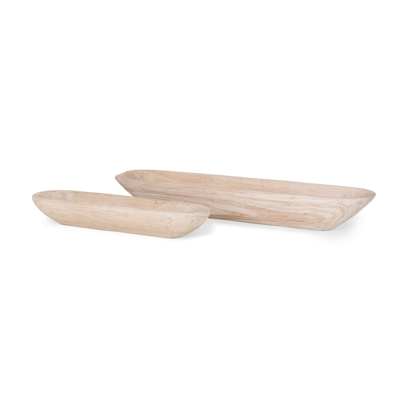 Athena Light Brown Reclaimed Wood Trays (Set of 2) - 34.0L x 8.0W x 5.0H - White-Wash
