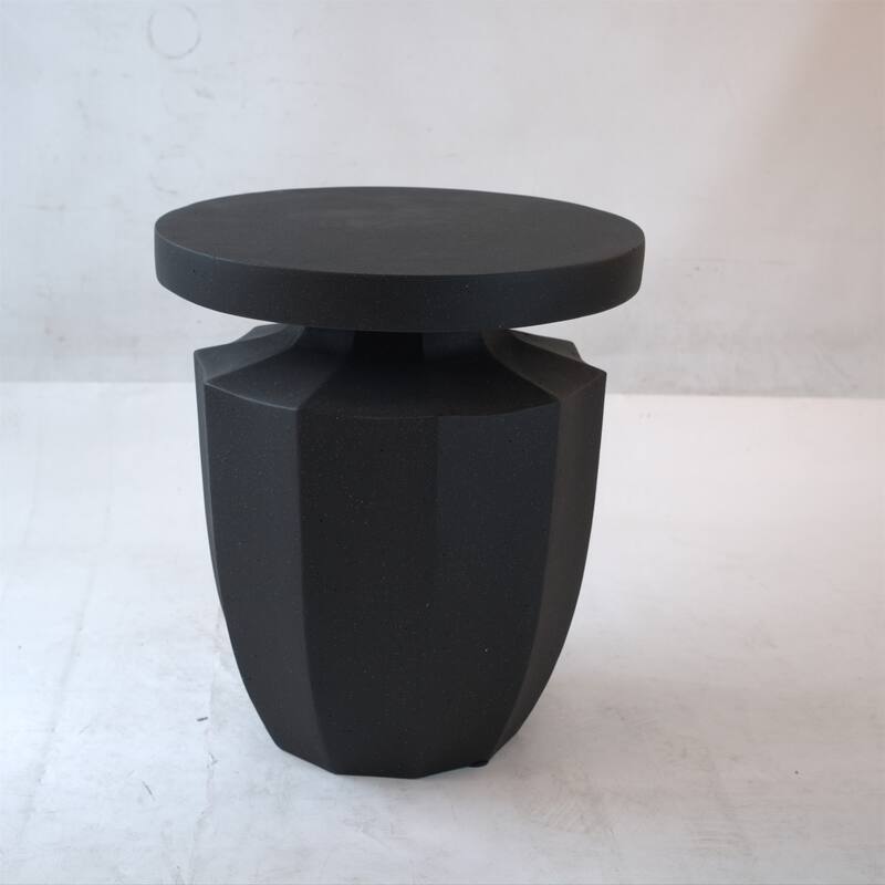 Decorative Garden End Table, 20.3" H Modern Heavy Duty Patio Sturdy Faux Terrazzo