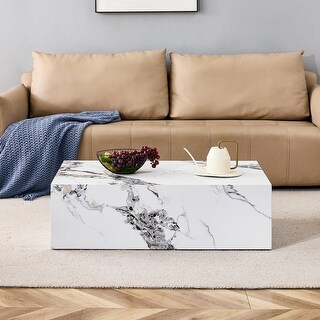 Modern MDF Rectangular Coffee Table with Marble Pattern - Bed Bath ...