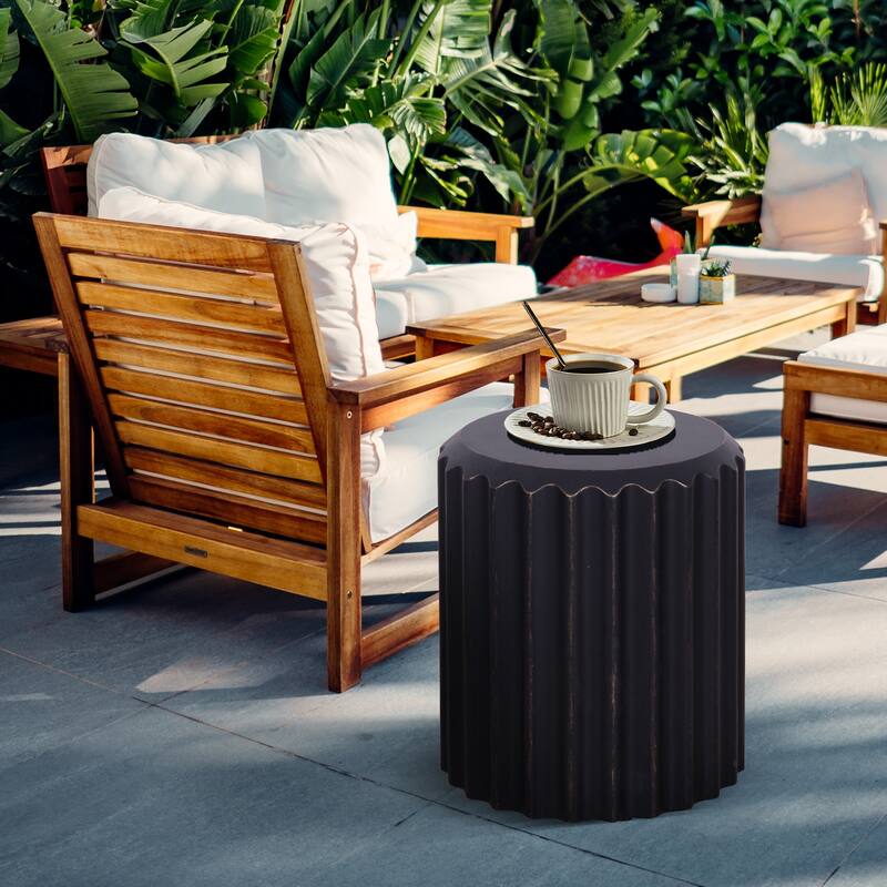 Round Accent End Table TerraFab for Outdoor Patio Garden Indoor Home