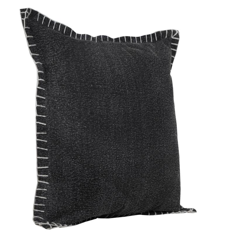 Handwoven Embroidered Edge Square Throw Pillow - 18" - Jet Black
