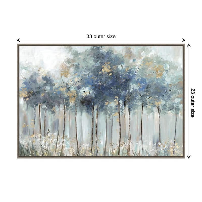 Blue and Gold Forest by Allison Pearce Framed Canvas Wall Art Print - Sylvie Greywash - 33 x 23 in - Plastic - Grey