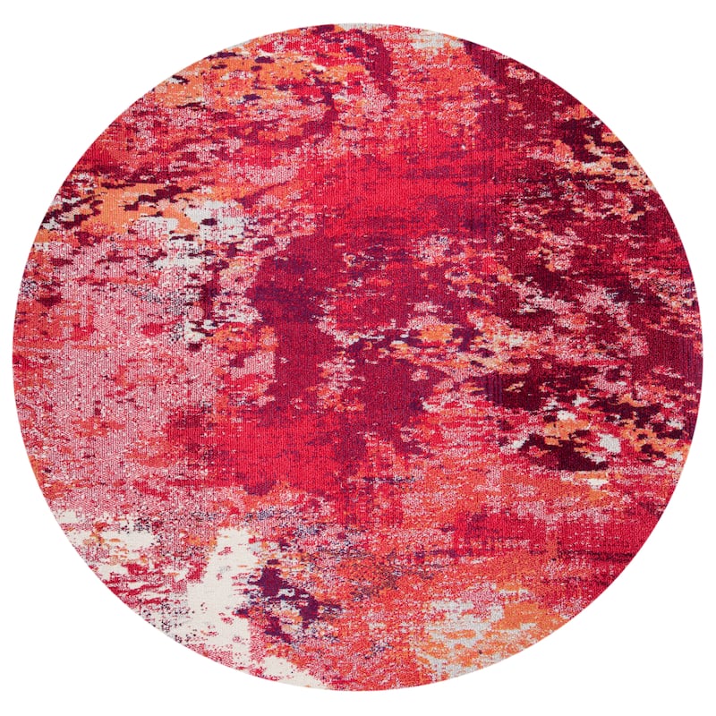 SAFAVIEH Madison Memnuna Modern Abstract Rug - 6'7" Round - Red/Ivory - Round