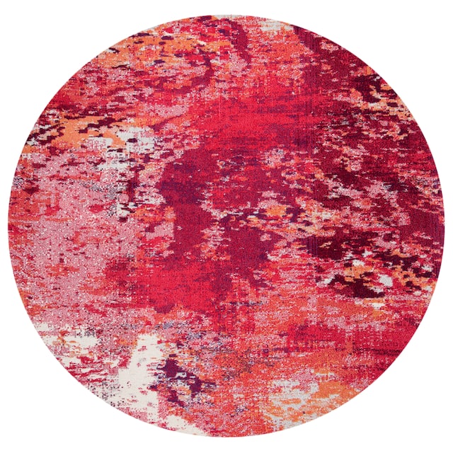 SAFAVIEH Madison Memnuna Modern Abstract Rug - 6'7" x 6'7" Round - Red/Ivory
