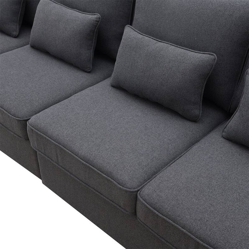 Merax 104" 4-Seater Modern Linen Fabric Sofa with Armrest Pockets and 4 Pillows,Minimalist Style Couch