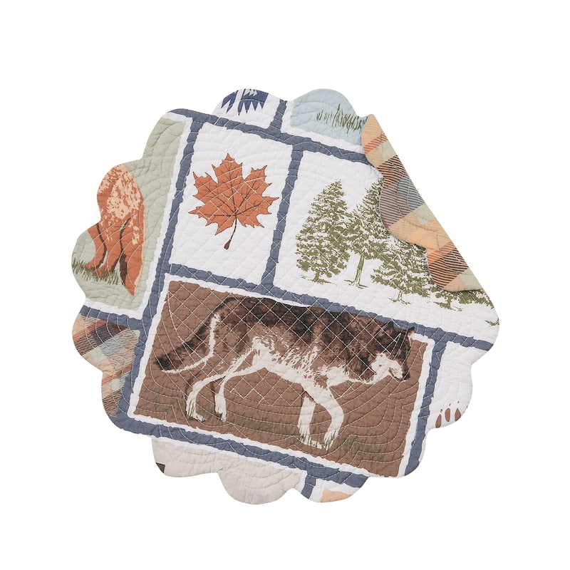 Oakley Maple Leaf Pine Trees Wolf Scalloped Round Tabletop Placemats Set of 6, 17"