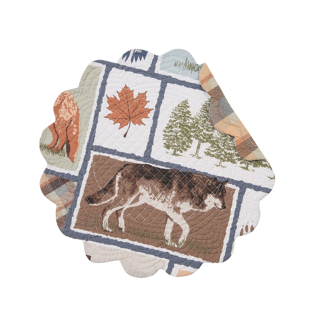 Oakley Maple Leaf Pine Trees Wolf Scalloped Round Tabletop Placemats Set of 6