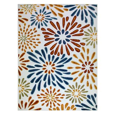 Leick Home Beam Flower Indoor Outdoor Area Rug Rectangle 5'X8' With Non-Slip Rug Pad - 5' x 8'
