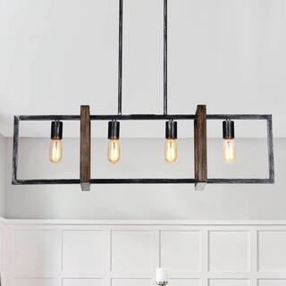 Black Metal 4-Light Linear Island Chandelier