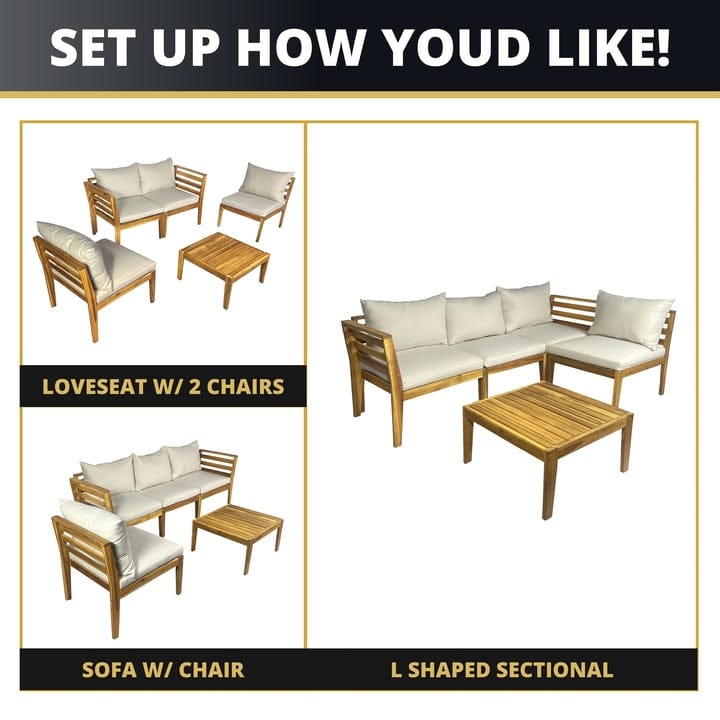Kinger Home Trena 4-Piece Acacia Wood Patio Furniture Set with Cushions - 9' x 12'