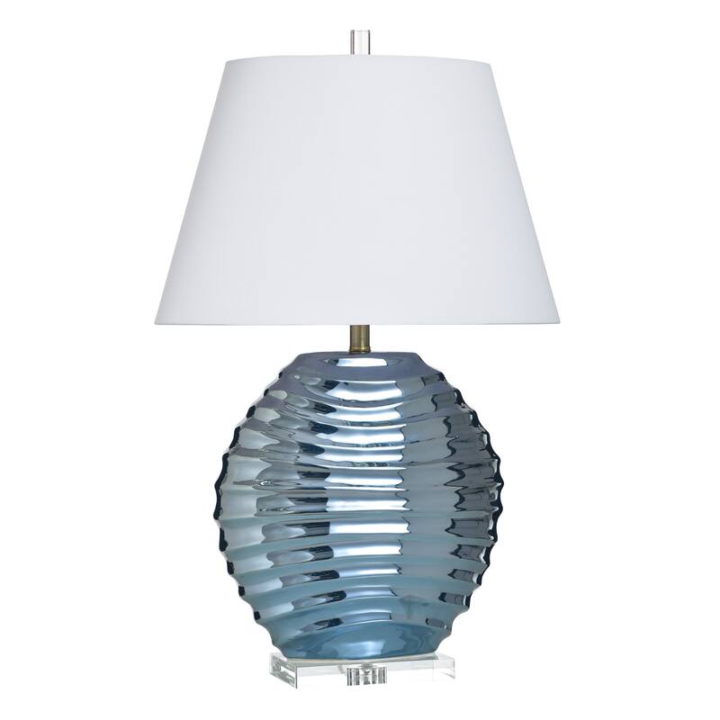 StyleCraft Ceramic Table Lamp - Kozen Blue - White Shade