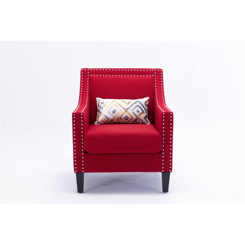 Linen Nailhead Accent Solid Wood Leg Living Room Armchair