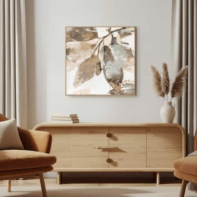 Wood Frame Canvas Wall Art Abstract Fall Leaf Design - 40" Brown