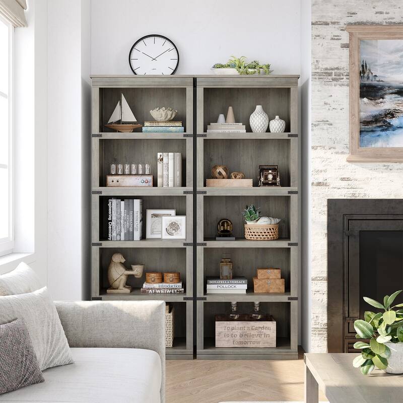5 Tier Bookcase, Freestanding Wooden Bookshelf Storage Organizer Display Shelf