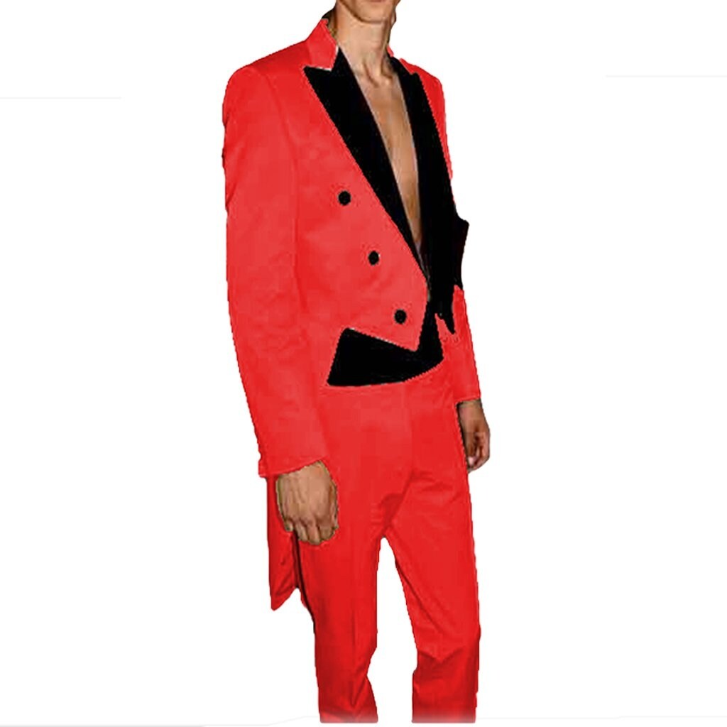 red jacket with black lapel
