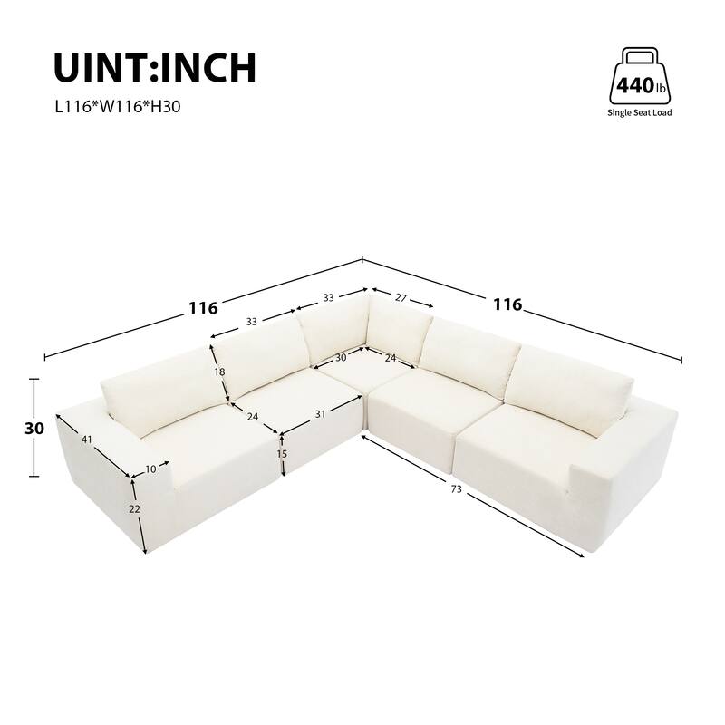5 Pieces Sectional Sofa Set, Modular Sectional Sofa Convertible Sleeper Sofa Bed for Living Room, Free Combination Floor Couch