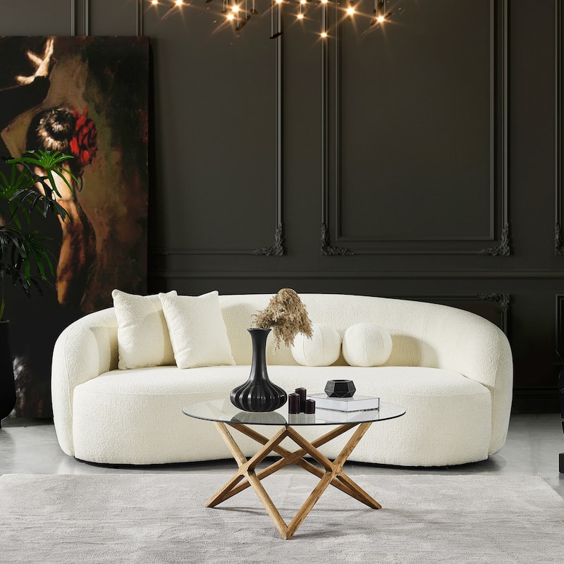 Baker Mid-Century French Boucle Fabric Upholstered Sofa in Cream - Cream