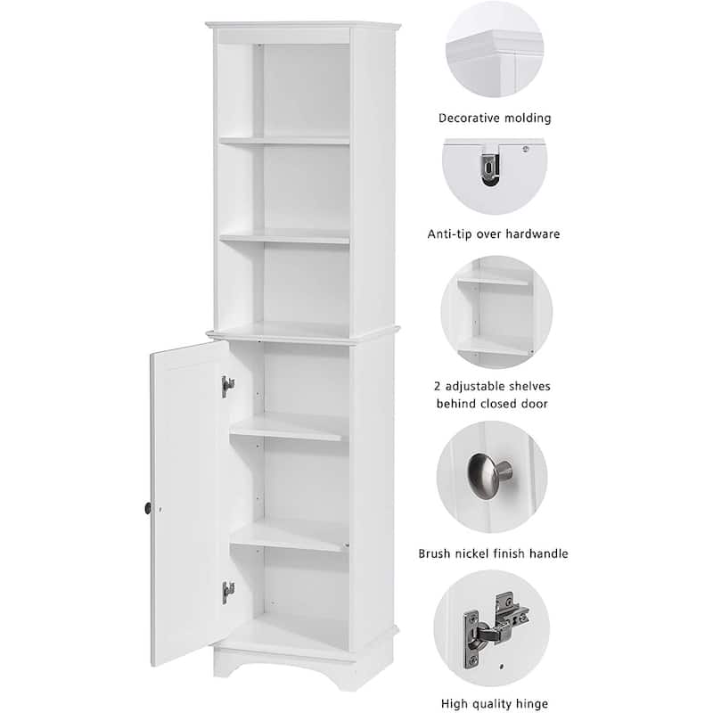 Spirich-3 Tier Bathroom Cabinet Shelves Wooden,Bathroom Storage with door,White