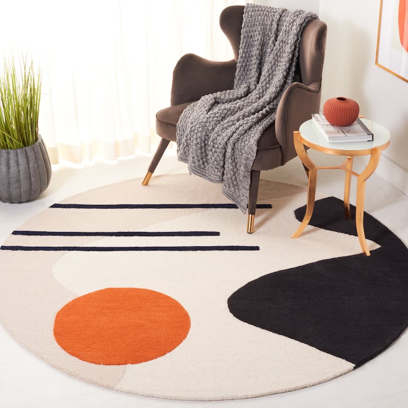 SAFAVIEH Handmade Rodeo Drive Mya Mid-Century Modern Wool Rug - 6' Round - Beige/Black