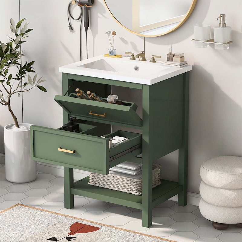 Modern Bathroom Storage Cabinet with 2 Drawers,with Top Sink