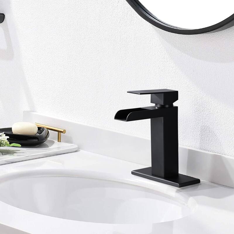 YASINU Waterfall Single Handle Bathroom Faucet with Pop-up Assembly Overflow Drain