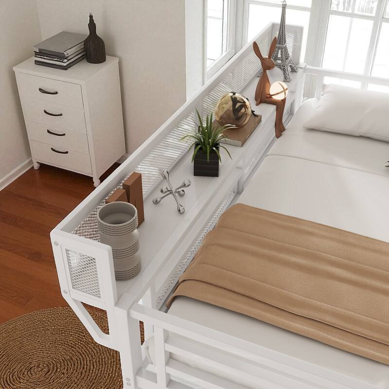 Twin Size Loft Bed with Stairs and Storage Shelves, Metal High Loft Bed with Wardrobe for Kids and Teens