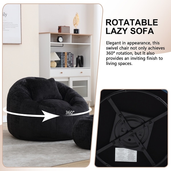 HOMEFUN Chenille Upholstered Round Lazy Cozy Bean Bag Chair with Ottoman and a Pillow On Sale Bed Bath Beyond 39969150