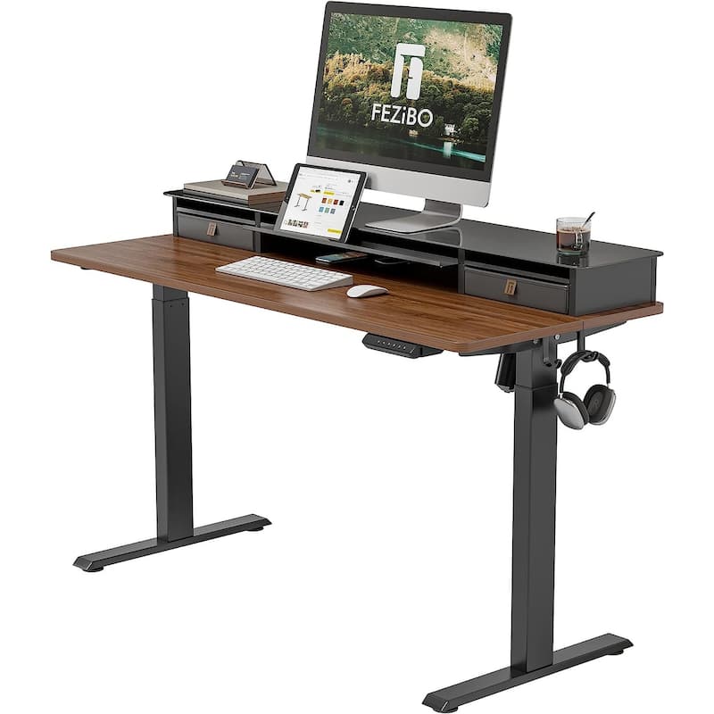 FEZIBO/Home Office Furniture/Wood/Standing Desk With Glass Top/Desks