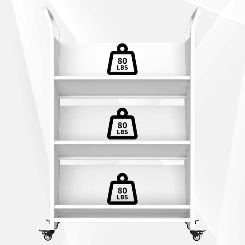 3 Tier Rolling Book Cart with Wheels for Home, Office - N/A