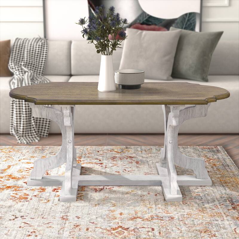 GALANO Doynton 39.4 in. Oval Solid Wood Top Coffee Table