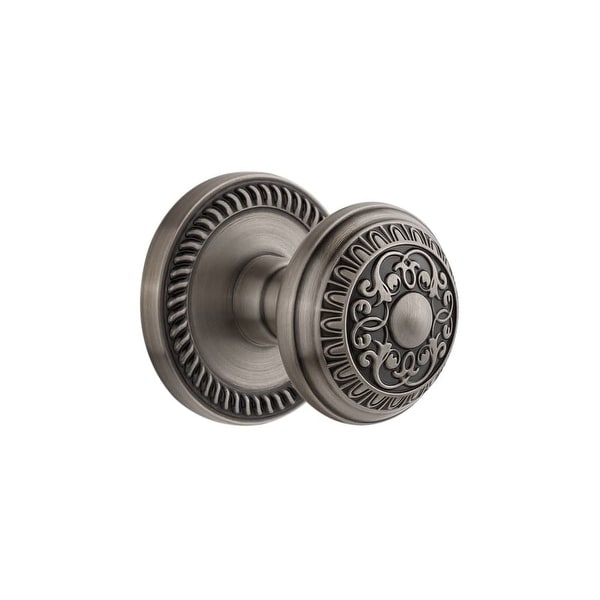 Grandeur NEWWIN_PSG_238 Newport Solid Brass Rose Passage Door Knob Set with Windsor Knob and 2-3/8" Backset