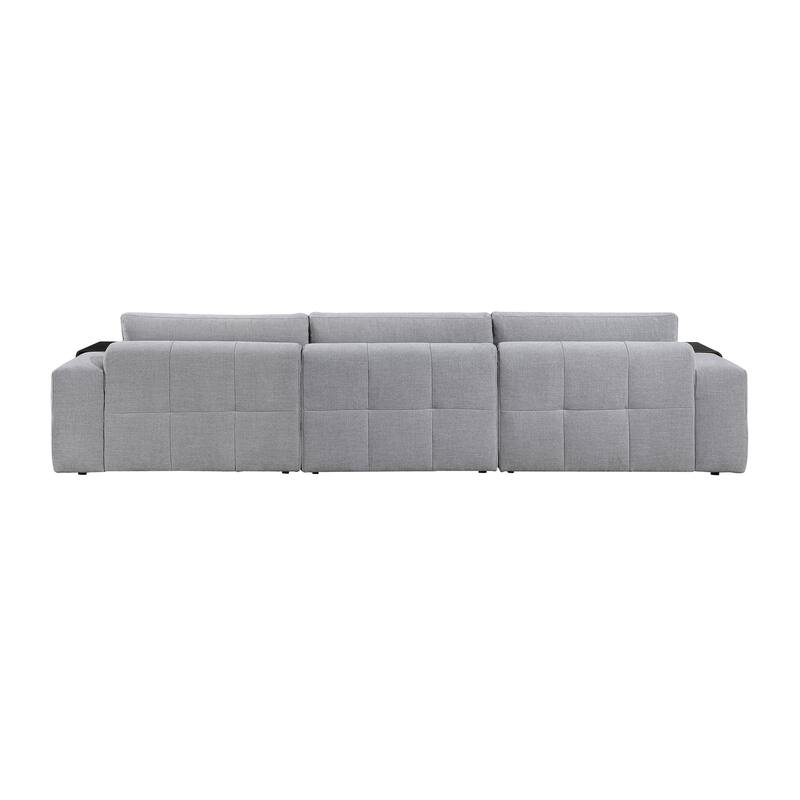 Mackay 154" Textured Fabric Sofa with Wooden Armrest Tray & Tufted