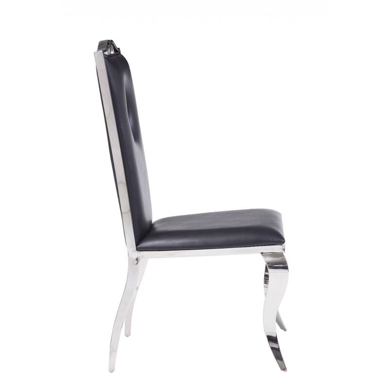 2-Pack Black Faux Leather Dining Room Chairs with Comfortable Foam Seat and Stainless-Steel Frame - 44”H x 19”W x 21”D