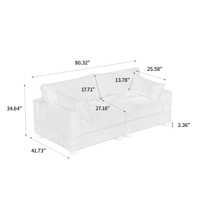 80"W Plush Modular Sectional Sofa with Pillows for Living Room