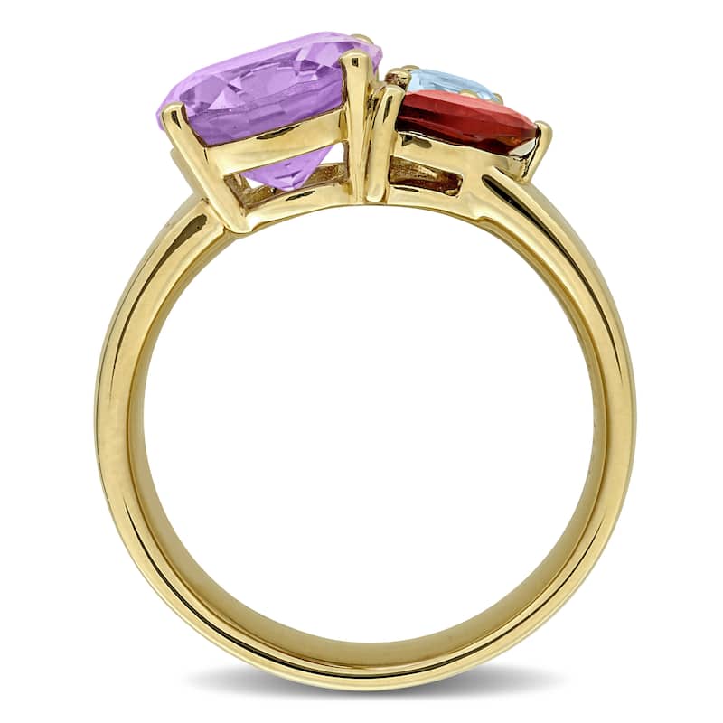 Miadora 4 2/5ct TGW Pink Amethyst Garnet Sky Blue topaz 3-Stone Ring in Yellow Plated Sterling Silver
