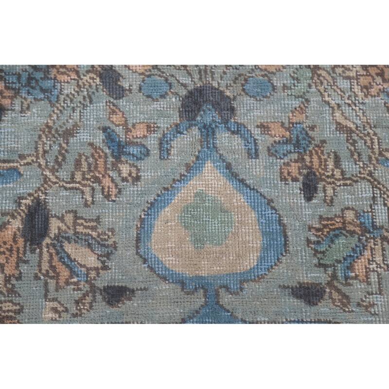 Hand Knotted Oriental 100% Wool Carpet Traditional Floral Navy Blue & Blues Tabriz Area Rug - 9' 4'' X 6' 5''