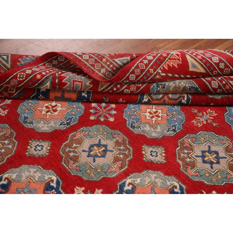 All-Over Geometric Kazak Living Room Area Rug Handmade Wool Carpet - 6'4" x 9'7"