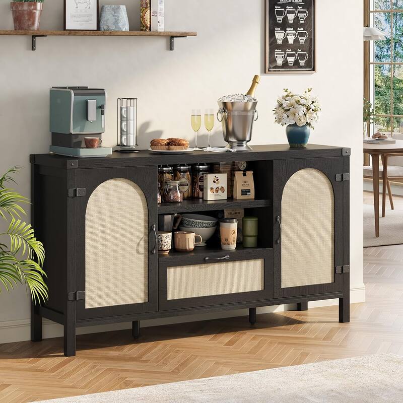 47.2" Rattan Sideboard Buffet Cabinet with Storage, Farmhouse Kitchen Buffet Cabinet with Drawer