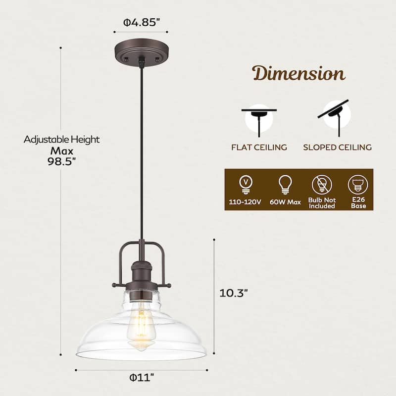Clear Glass Dome Pendant Light Farmhouse Style