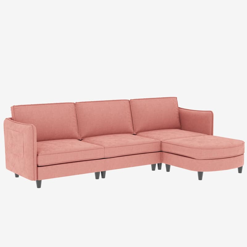 107.8'' Red 3-Seater L-Shaped Sofa with Ottoman and Arm Pockets for Living, Apartment, Office