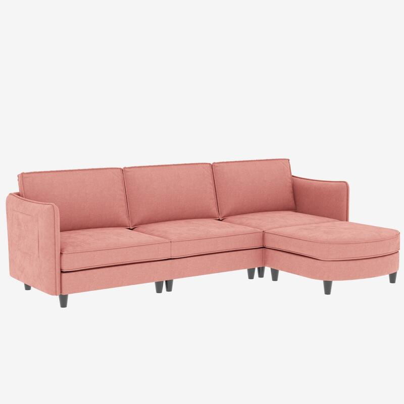 107.87" Fabric L-Shaped 3-Seater Sofa with Movable Ottoman, Arm Storage Pockets, and 800lb Capacity