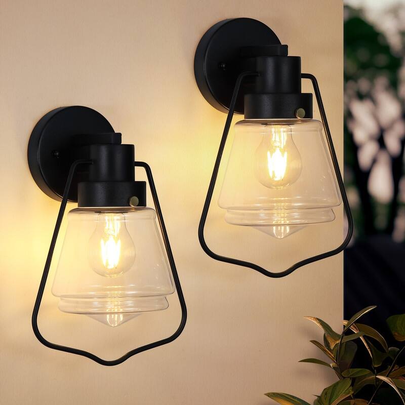 Modern Outdoor Wall Sconce Light Fixtures, Matte Black Wall Lights With Clear Glass (Set Of 2) - 2-Pack - Black - 2-Pack
