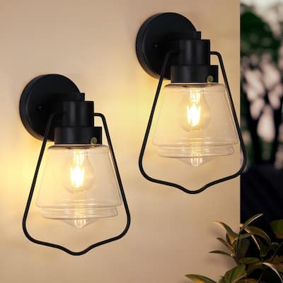 Modern Outdoor Wall Sconce Light Fixtures, Matte Black Wall Lights With Clear Glass (Set Of 2) - 2-Pack