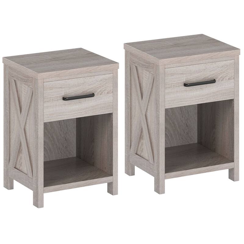 Gymax 2PCS Nightstand Sofa Side Table Rustic End Table w/Drawer Shelf