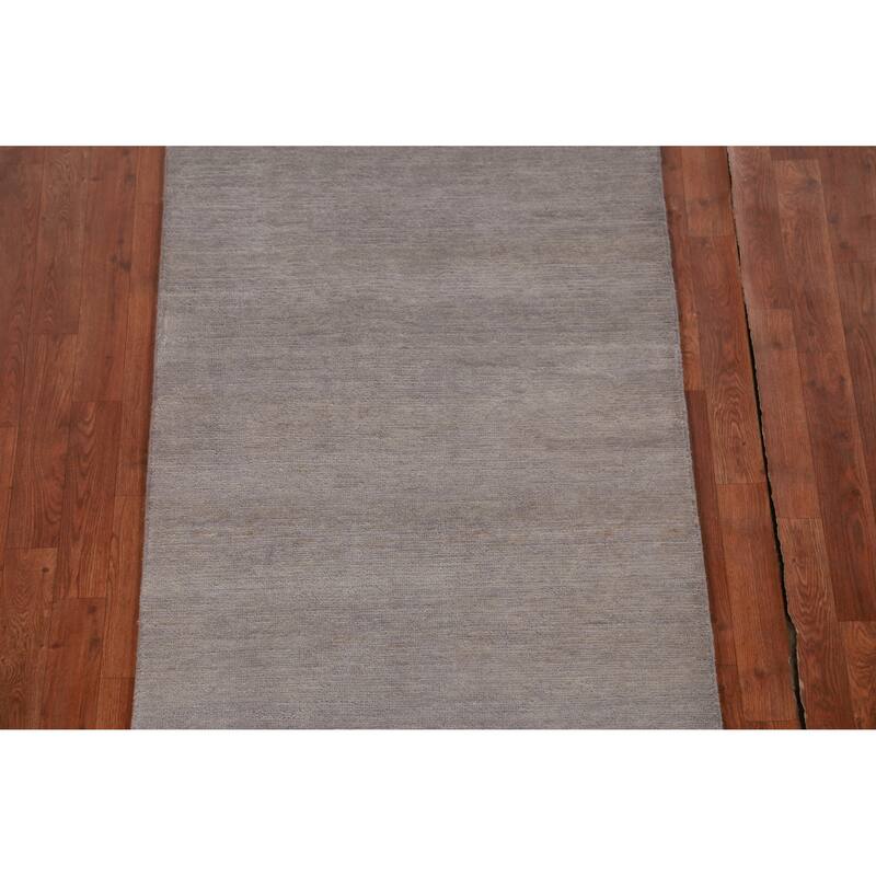 Hand Knotted Oriental 100% Wool Carpet Modern Solid Greys & Charcoal Gabbeh Runner Rug - 10' 4'' X 3' 0''
