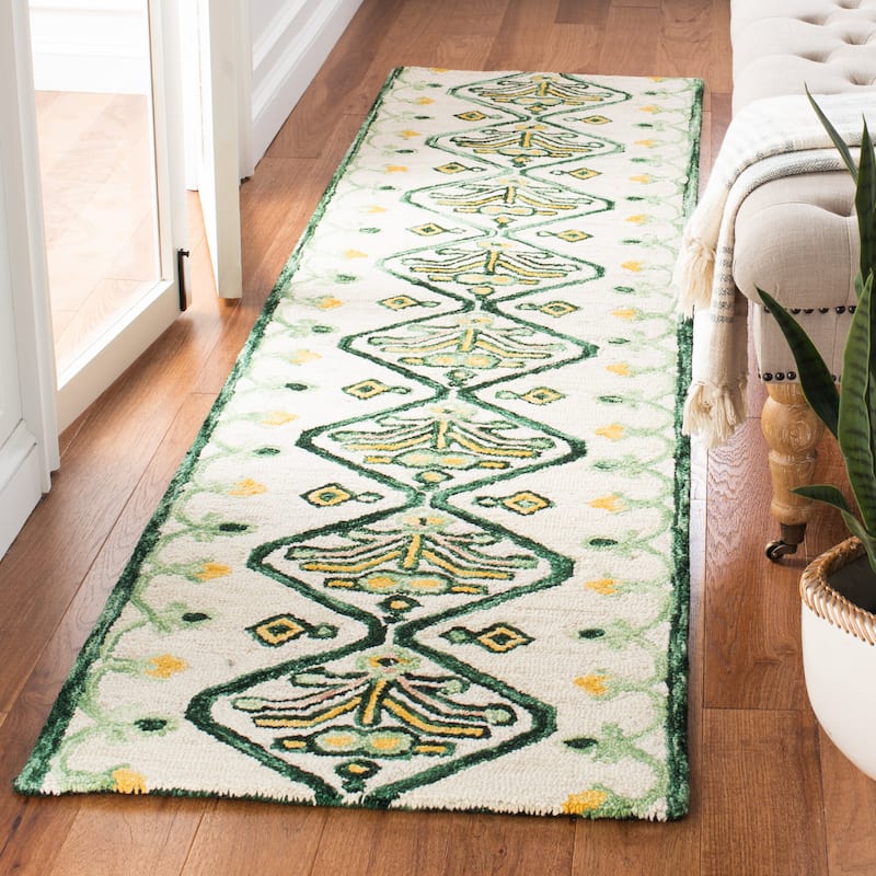 SAFAVIEH Handmade Aspen Giuseppina Boho Tribal Wool Rug - 2'3" x 9' Runner - Ivory/Yellow